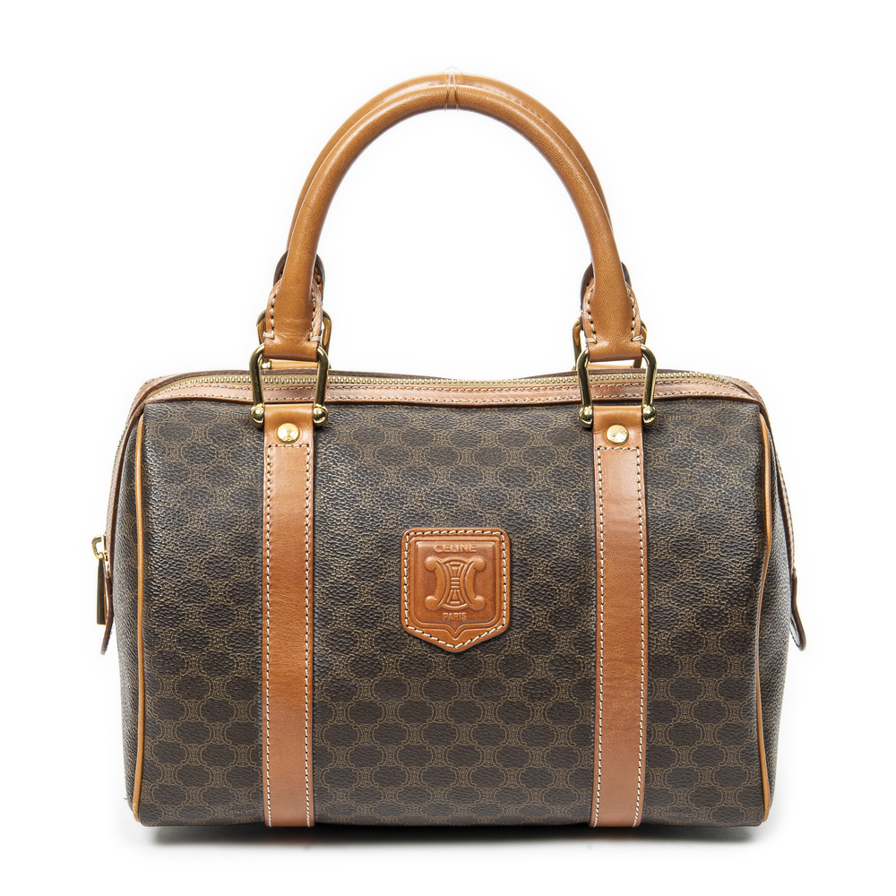 Celine Brown Monogram Canvas & Tan Leather Top-Handle Shoulder Bag